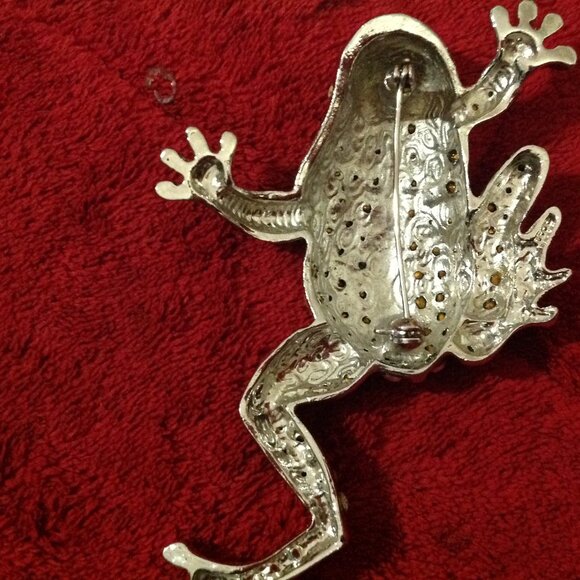 Vintage Aurora Borealis Rhinestone Encrusted Leaping Frog/Toad Brooch - Picture 5 of 5